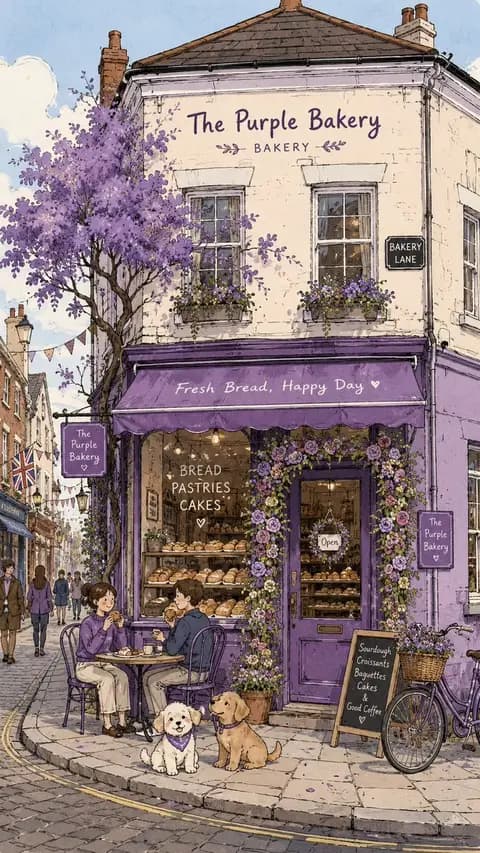 Purple Bakery Illustration Prompt preview image 1