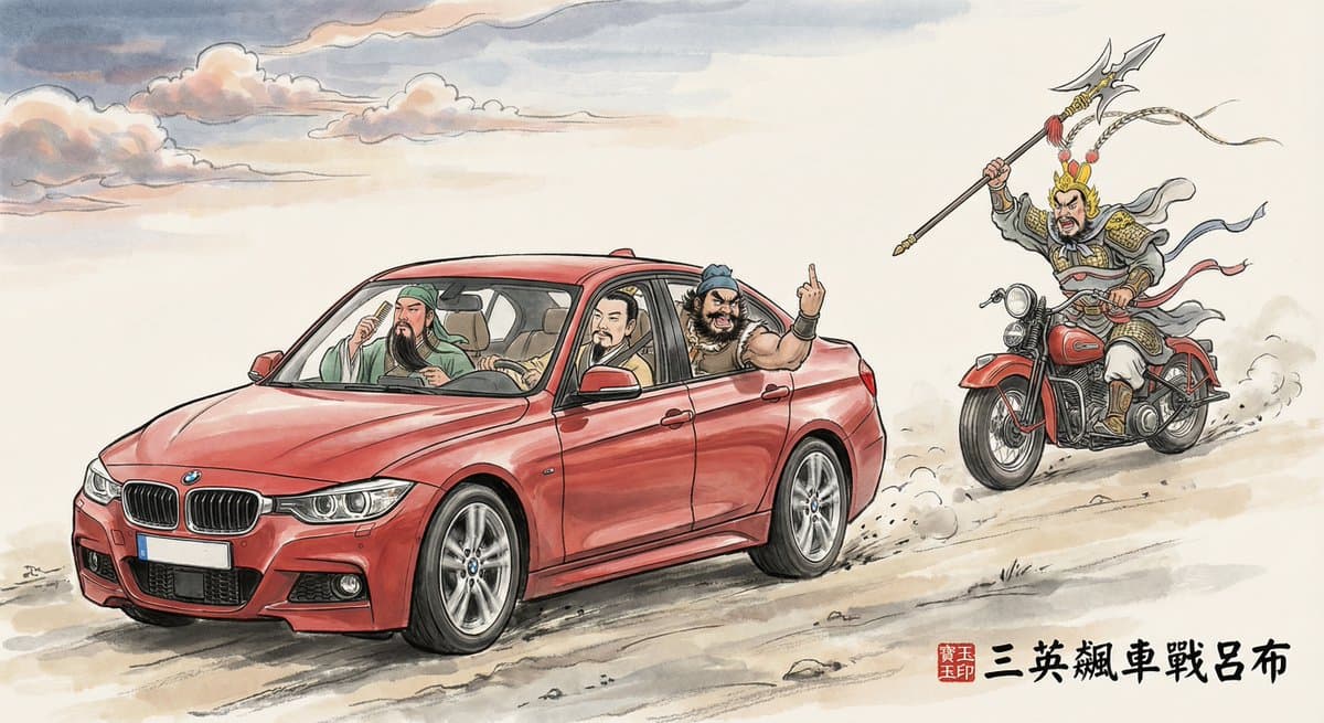 Three Heroes Racing Against Lü Bu