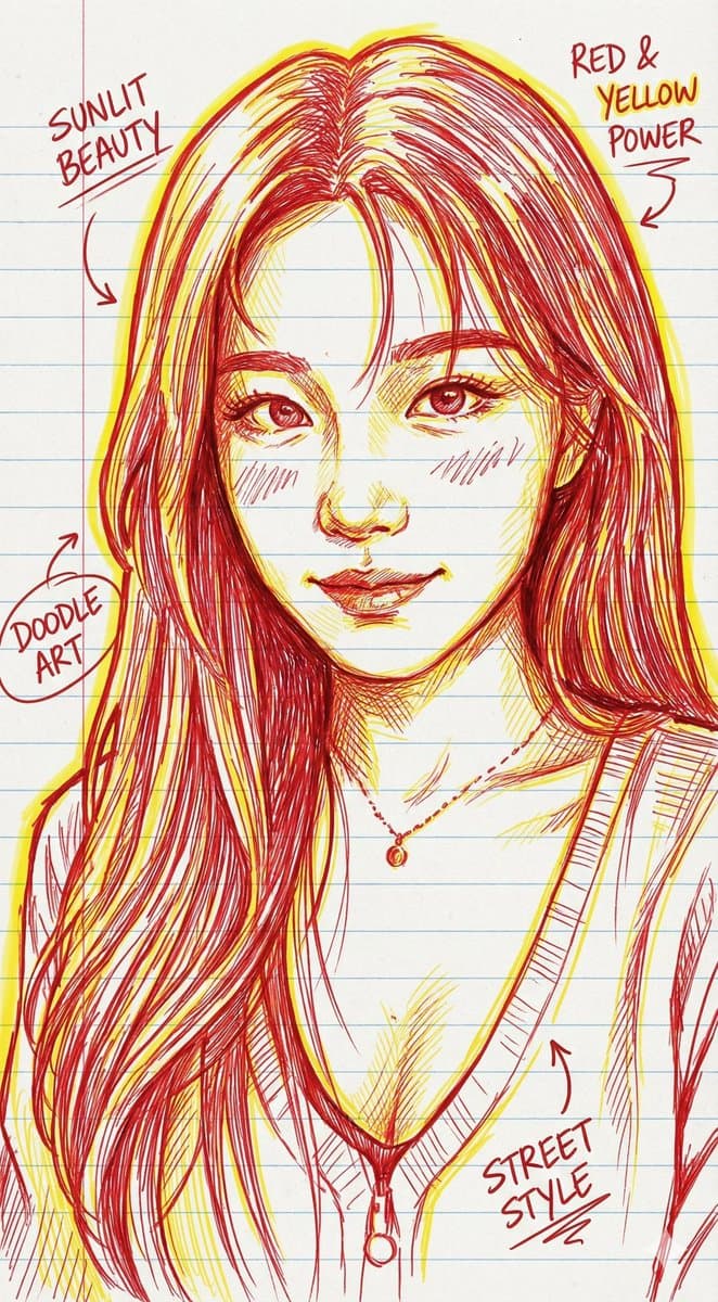 Red and Yellow Hand-Drawn Portrait Illustration