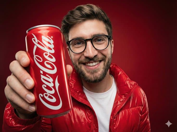 Une personne souriante tient une canette en aluminium de Coca-Cola.