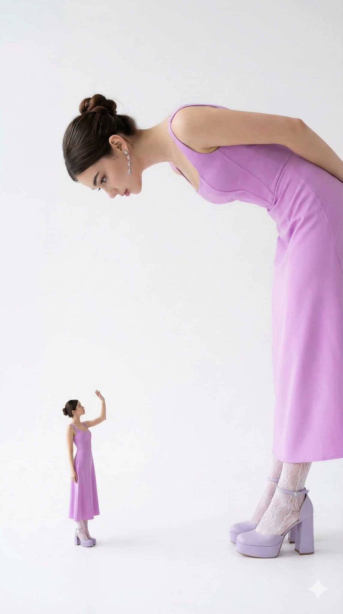 ラベンダー色のロングドレス女性 二バージョン比率比較